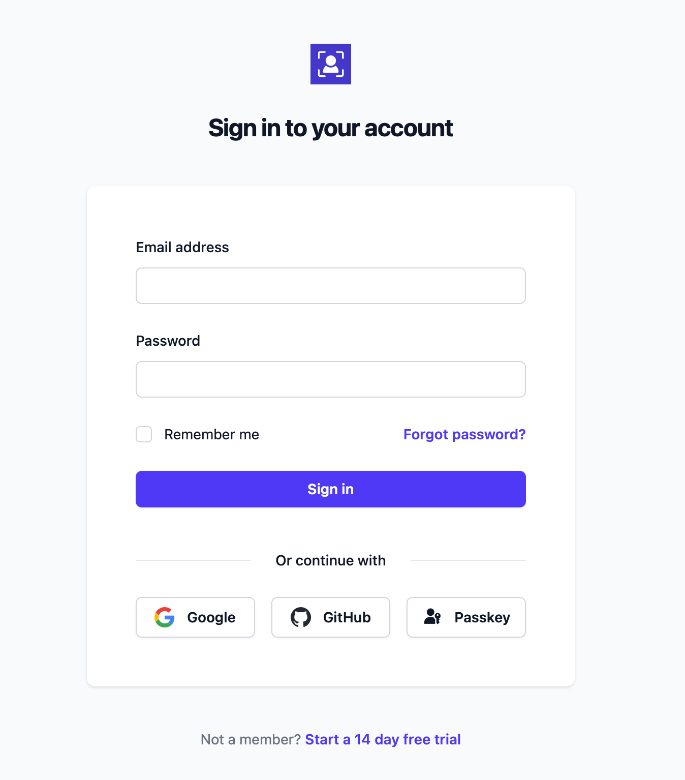 Primary two step authentication using passkeys