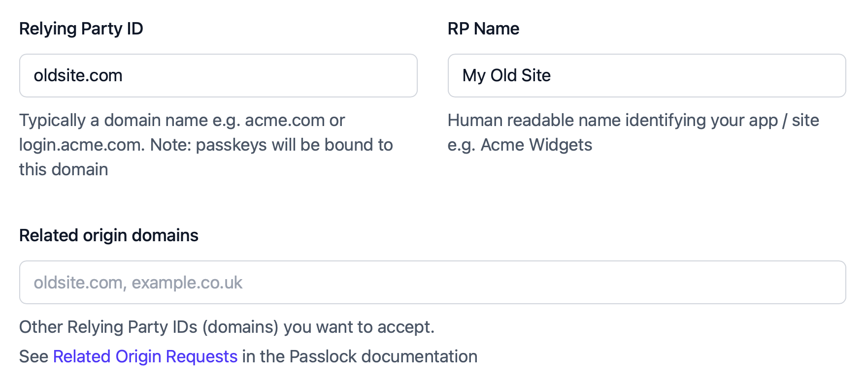Passlock tenancy settings for oldsite.com