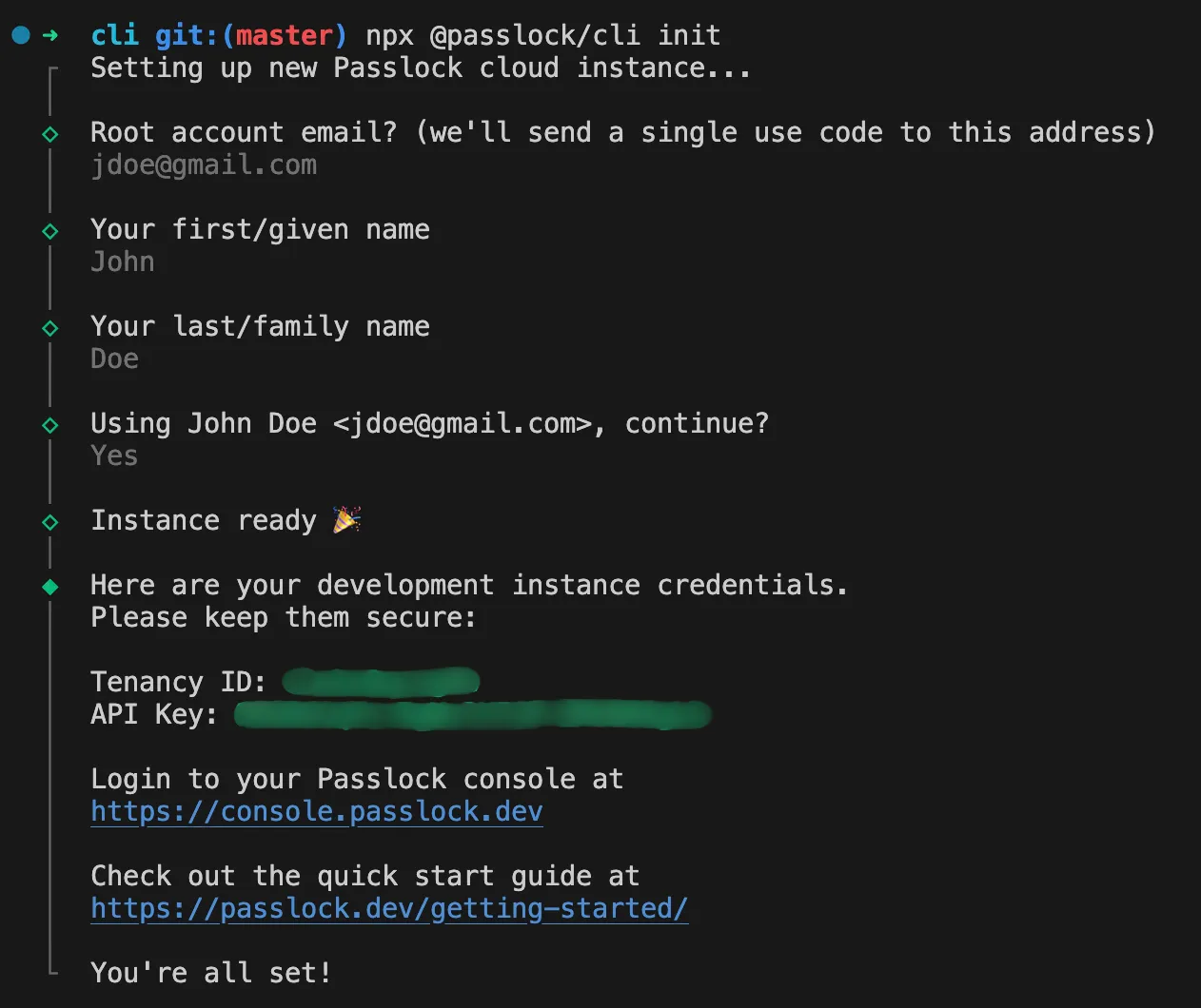 Using the Passlock CLI to create a cloud instance