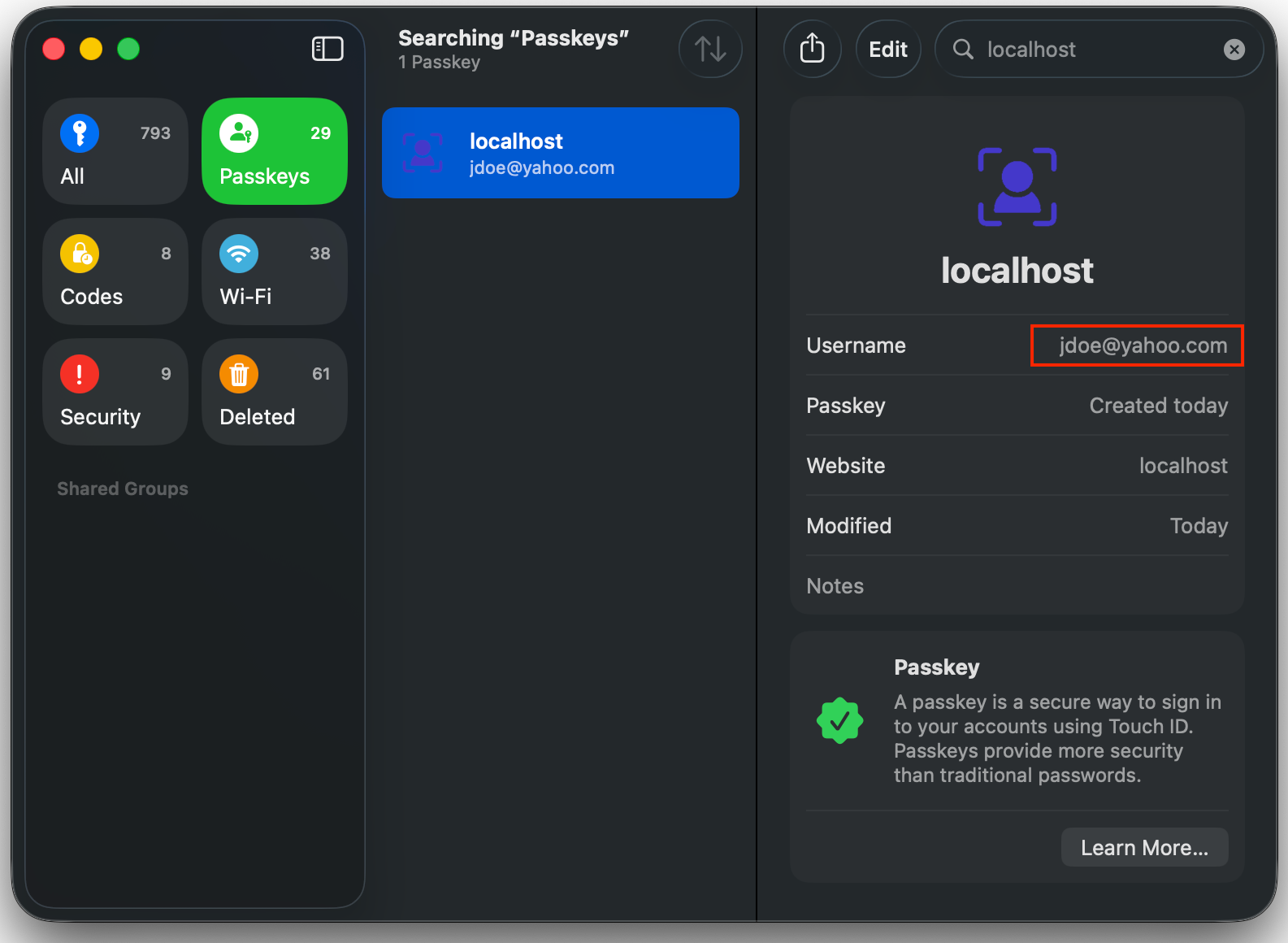 Passkey after a device local name change