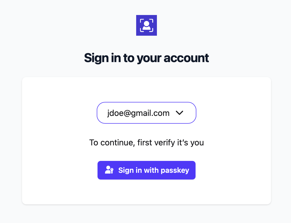 Primary two-step authentication using passkeys