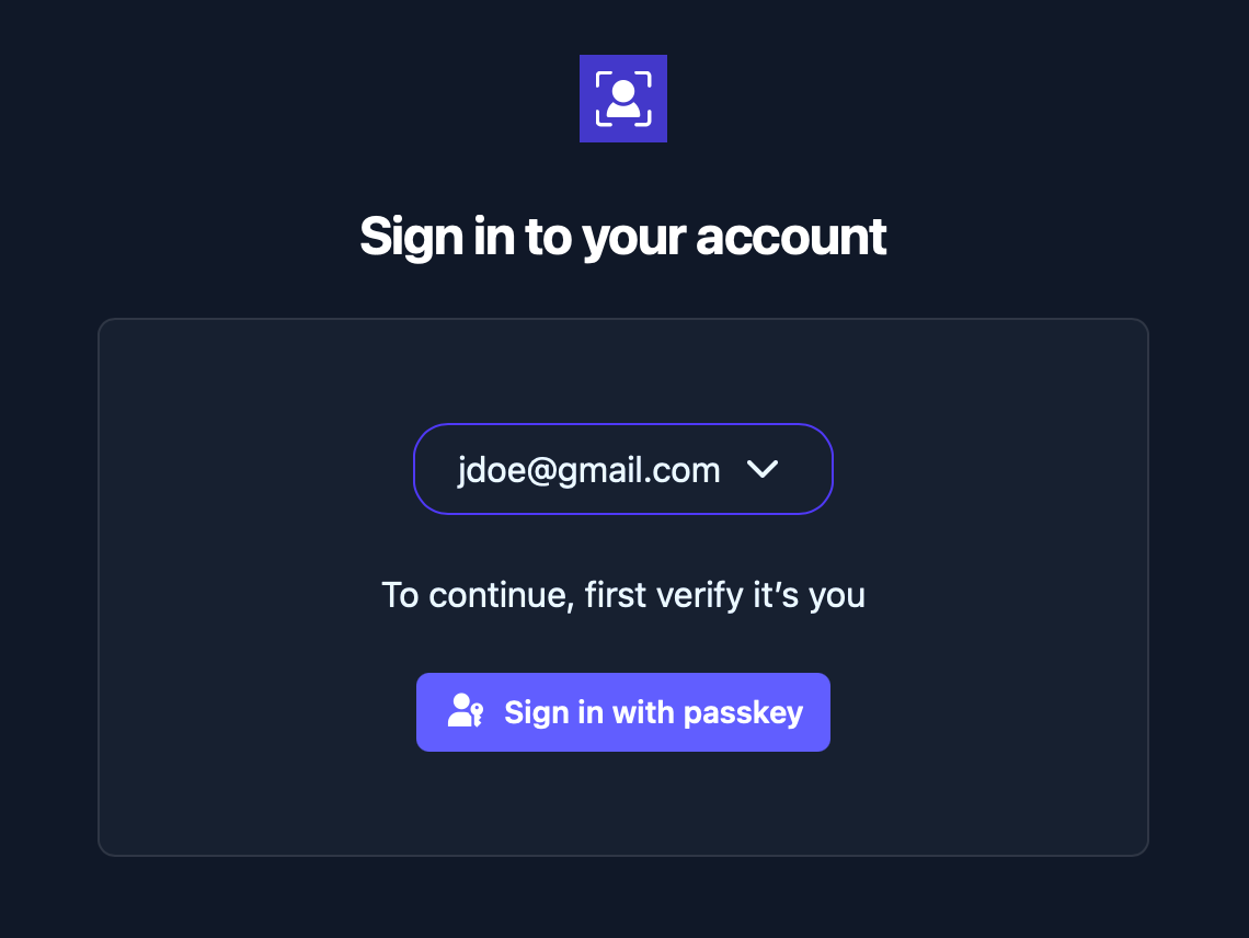 Primary two-step authentication using passkeys